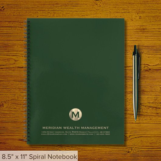 Elegant Bedrijfs Monogram Logo Donkergroen Goud Notitieboek