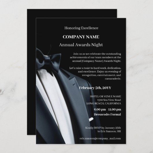 Elegant Bedrijfsprijs gala avond Kaart (Voorkant / Achterkant)