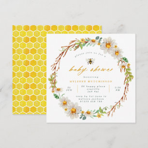 Elegant Bee and Daisies Baby shower Invitation Kaart