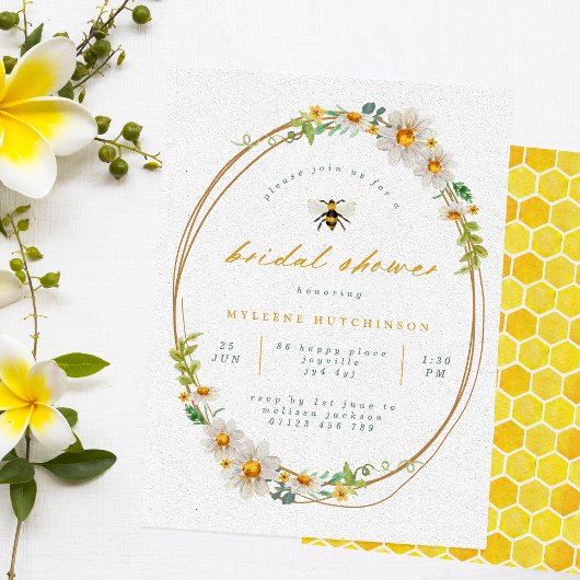 Elégant Bee and Daisies Bridal Shower Invitation