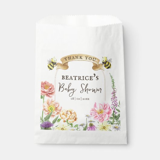 Elegant Bee en Wildflower Baby shower Dank u Bedankzakje (Voorkant)