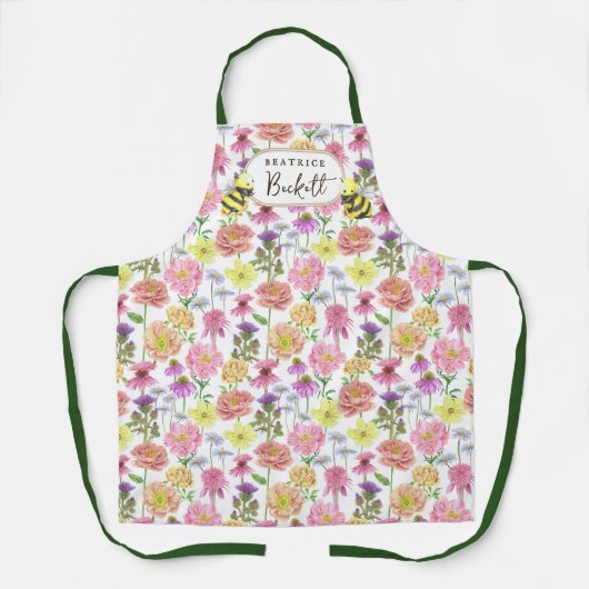 Elegant Bee en Wildflower Waterverf Pattern Schort (Voorkant)