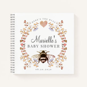 Elegant Bee Floral Heart Baby shower Guest Notitieboek