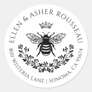Elegant Bee Floral Passen getrouwd Naam Logo Ronde Sticker
