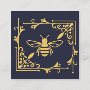 Elegant Bee Logo Bijen Bijenhouden Navy Blauw Vierkante Visitekaartje