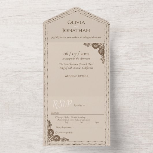 Elegant Beige  Alle in één bruiloft Uitnodiging (Binnen)