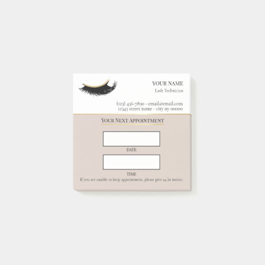 Elegant beige and gold Lash appointment Post-it® Notes (Voorkant)