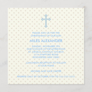 Elegant Beige Blue Cross Boys Christening Kaart
