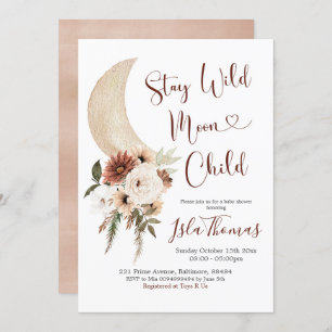 Elegant Beige Boho Moon Baby shower Uitnodiging