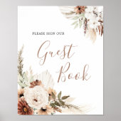 Elegant Beige Boho Pampas Gras Guestbook Handteken Poster (Voorkant)