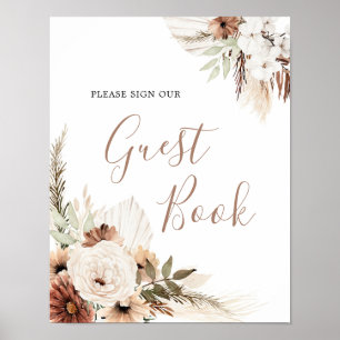 Elegant Beige Boho Pampas Grass Guest Book Sign Poster