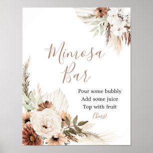 Elegant Beige Boho Pampas Grass Mimosa Bar Sign Poster