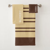 Elegant Beige &Brown Abstract Pattern Custom Name Bad Handdoek (Insitu)