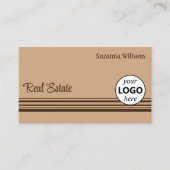 Elegant Beige Brown Stripes met Logo Professional Visitekaartje (Voorkant)