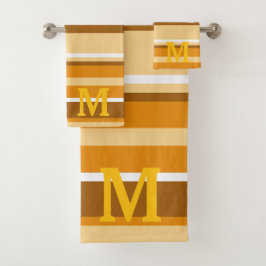 Elegant beige brown &white stripes monogram bad handdoek