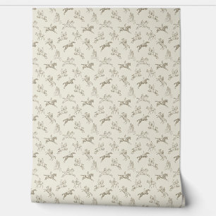 Elegant Beige Bruin Toile Paardrijden Behang