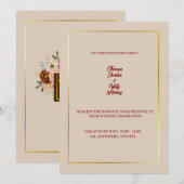 Elegant Beige & Burgundy Floral Wedding Invitation (Devant / Derrière)