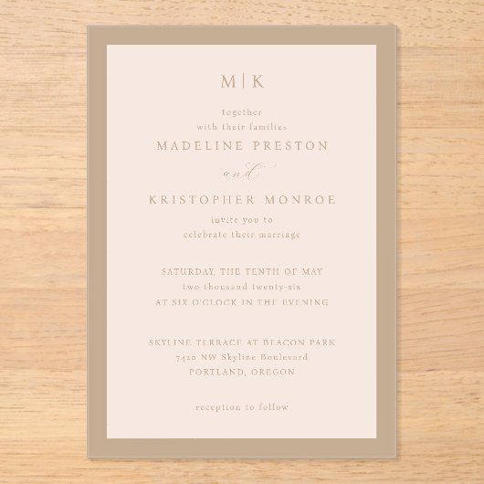 Elegant Beige Calligraphy Invitation Acryl Uitnodigingen (Voorkant)