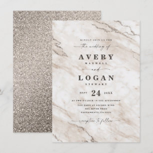 Elegant Beige Champagne Marble & Glitter Wedding Kaart