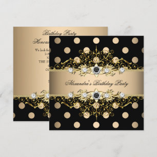 Elegant Beige Cream Gold Black Polka Birthday Kaart