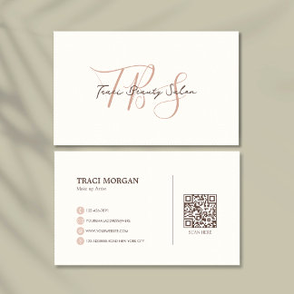 Elegant Beige Crème Roze QR-code Visitekaartje