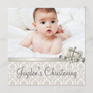 Elegant Beige Damask Boys Fotodoop Kaart