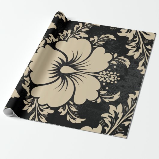 Elegant beige damask kerst elegant cadeaupapier (Uitgerold)
