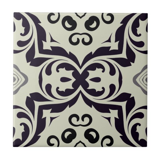 Elegant  Beige en Black Damask Pattern Tegeltje (Voorkant)