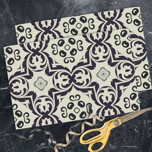 Elegant Beige en Black Damask Pattern Tissuepapier