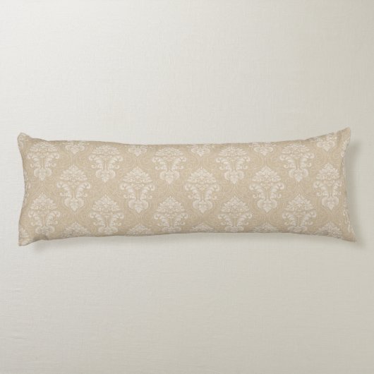 Elegant Beige en Cream Damask Pattern Lichaamskussen (Achterkant)