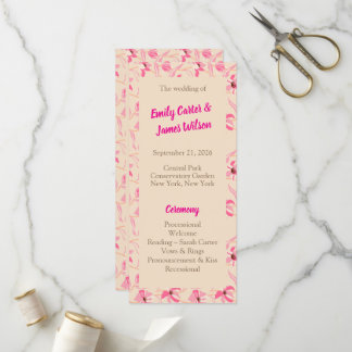 Elegant Beige en Roze Roze Bloemige Bruiloft Programma
