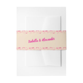 Elegant Beige en Roze Roze Bloemige Bruiloft Uitnodigingen Wikkel