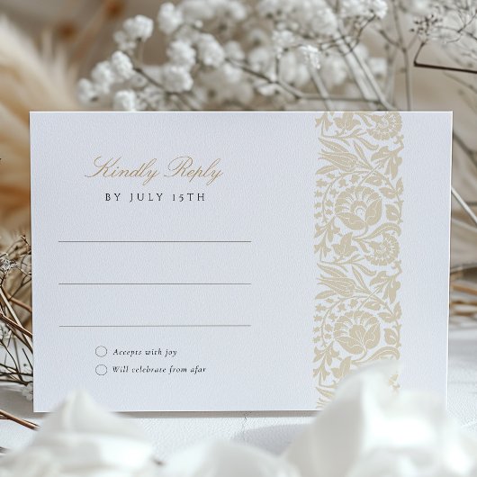 Elégant Beige et ivoire Floral Wedding Carte RSVP