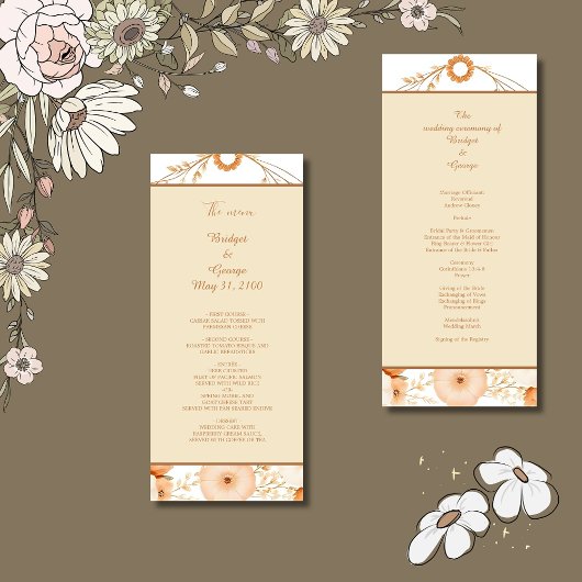 Elégant Beige Floral Bordure menu & programme