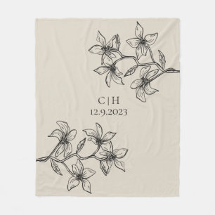 Elegant Beige Floral Monogram Weddenschap Fleece Deken