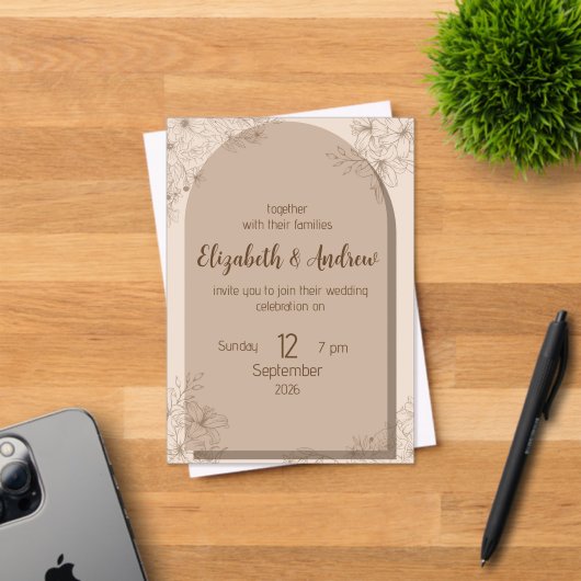 Elegant Beige Floral Wedding Invitation (Insitu (Carte d'invitation))