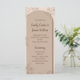 Elegant Beige Floral Wedding Programma