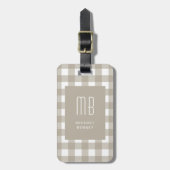 Elegant Beige Gingham Monogram Bagagelabel (Voorkant verticaal)