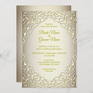 Elegant Beige Gold Decorative Wedding Invitation Kaart