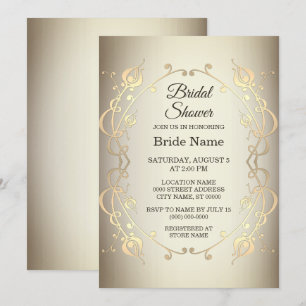 Elegant Beige Gold Floral Bridal Shower Invitation Kaart
