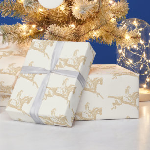 Elegant Beige Gold Girl Paardrijden Cadeaupapier