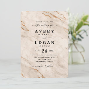 Elegant Beige & Gold Metallic Marmer Wedding Kaart