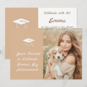 Élégant Beige Graduation Invitation (Devant / Derrière)