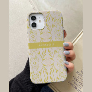 Elegant Beige Groen Bloemmotief Persoonlijk Case-Mate iPhone 14 Hoesje