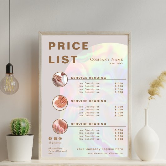 Elegant Beige Holographic Aura Arch Prijslijst Poster
