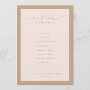Elegant Beige Huwelijksceremonieprogramma Programma