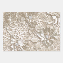 Elegant beige kant met diamant inpakpapier vel