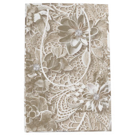 Elegant beige kant met diamant medium cadeauzakje