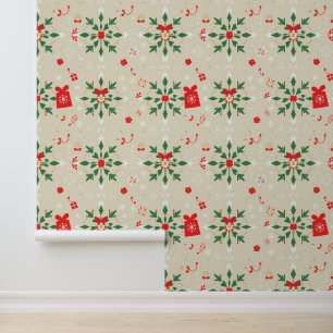 Elegant Beige Kerst Bloemen Patroon Behang