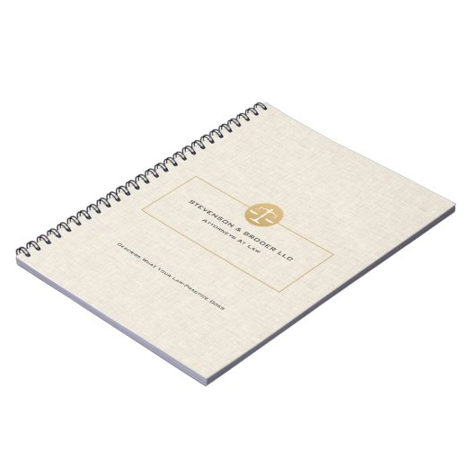 Elegant Beige Linnen & Goud Gerechtigheid Logo Notitieboek (Linkerzijde)